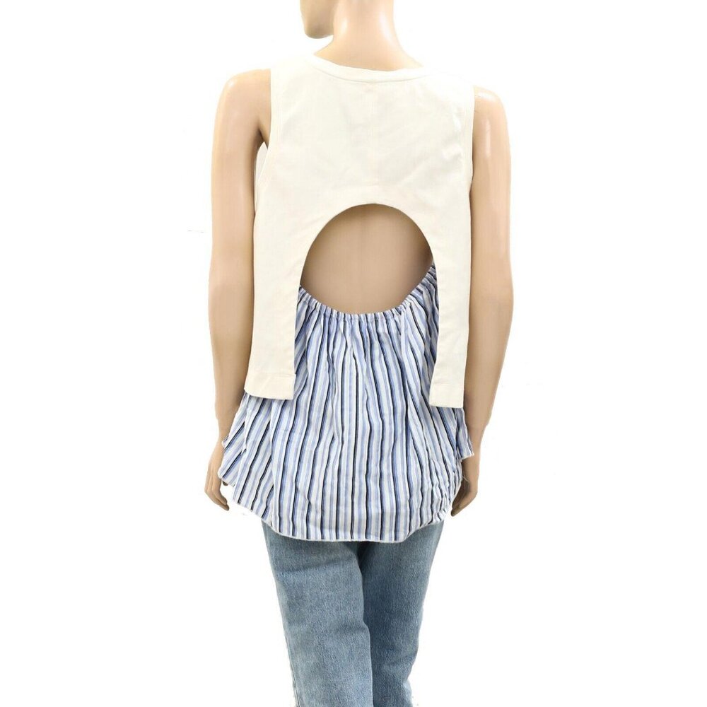 By Anthropologie Open-Back Twofer Tank Top Striped Ruffle Sleeveless S 271209 - Picture 6 of 9